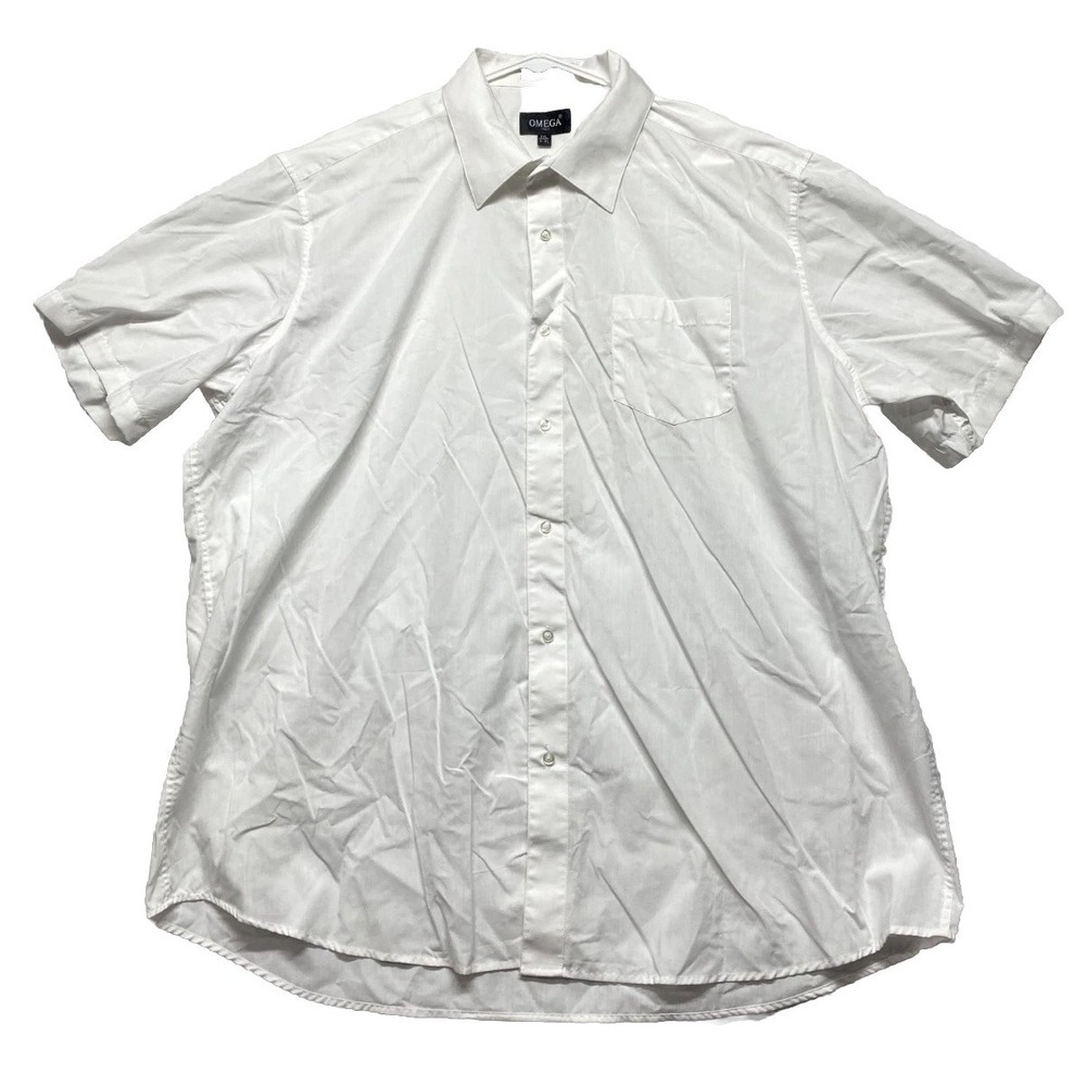 Omega Dress Shirt Mens 2XL 18-18.5 White Cotton Short Sleeve Button Up Formal